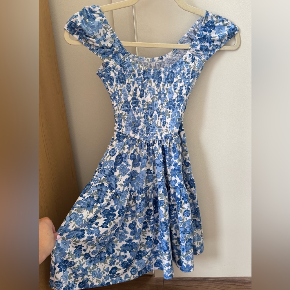 Blue Floral Smocked Romper with pockets